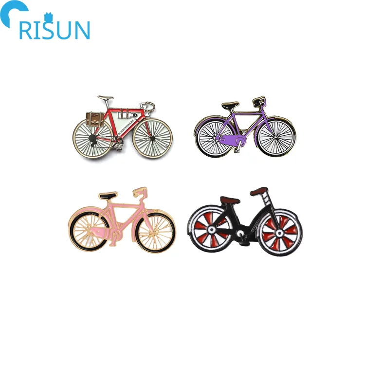 Fabricante encantador Retro esmalte Pins bicicleta logotipo personalizado Metal deportes coche bicicleta Motor carrera forma esmalte solapa Pins