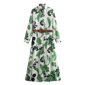 SHENZHU nouveaux vêtements pour femmes 2024 lumière <span class=keywords><strong>Mature</strong></span> Style drapé chemise robe avec ceinture imprimé chemise robe 2627123 - Product Image 1