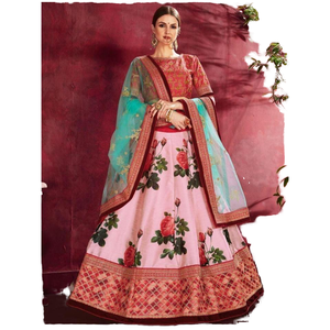 ชุดแต่งงานสุดหรูพิมพ์ลายดอกไม้สีชมพูกุหลาบผ้าไหม - Product Image 1