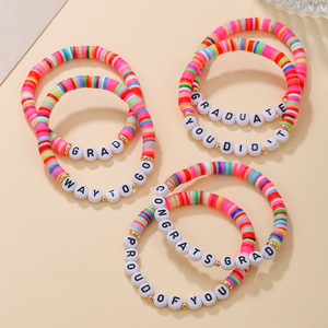 Polymer Clay <b>Beaded</b> Graduation <b>Bracelet</b> Colorful English Letter Unisex Jewelry Gift - Product Image 3