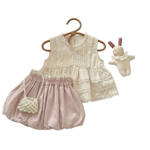 Girls Clothing Set Sleeveless Top With Lace Pink Shorts Cotton Two Piece Summer Outfit For Toddlers - Product Image 5