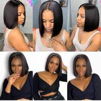 Perruque Bob Courte Sans Colle en Cheveux Humains Naturels Vietnamiens, Grade 12A Super Double Drawn, Fermeture en Dentelle 4x4, Lisse Baguette, Sans Colle