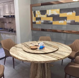 Mesa de comedor de mármol moderna <span class=keywords><strong>Lazy</strong></span> <span class=keywords><strong>Susan</strong></span> para cocina, hogar, granja, apartamento, oficina, muebles de piedra versátiles para entrada de Hotel - Product Image 4