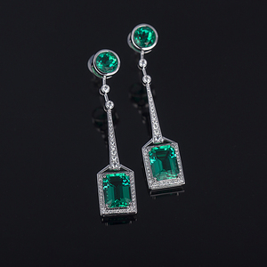 ต่างหูทองคำ Messi Jewelry รุ่น MSE-202 สำหรับผู้หญิง ทอง 14k ประดับมรกตแซมเบีย ต่างหูแบบยาว - Product Image 4