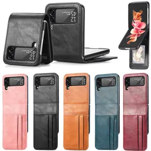 Funda de cuero con tarjetero para Samsung Galaxy Z, funda lisa con tapa 3, Flip4, 5G, Flip 4, Flip3, antideslizante, con sensación mate