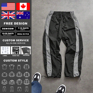 KingSen 100% Nylon Waterproof Loose-Fit Patchwork <b>Elastic</b> Waist Pants for Men OEM Streetwear Trousers Factory Wholesale - Product Image 2