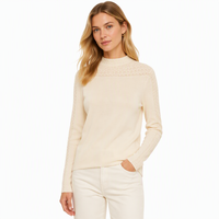 Pull en tricot 100 % laine pour femme, col montant, dentelle ajourée élégante, personnalisable OEM, faible MOQ