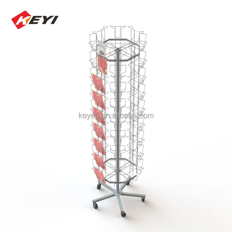 Metal Pos Wholesale Greeting Card Display Racks Spinning Metal Postcards Iron Wire Display Stand With Wire Pockets