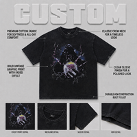 Camiseta de manga corta para hombre, personalizada, de 260 g, lavada y teñida, con estampado de retrato, cuello redondo, holgada, para verano.