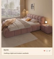 Lit double minimaliste couleur crème 1,5m/1,8m pour chambre principale ou petit appartement, lit rembourré en tissu en forme de nuage