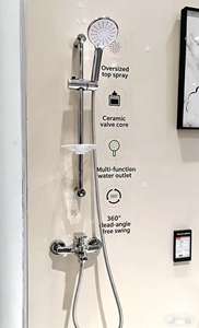 Ensemble de douche mural moderne chromé avec barre coulissante et 3 modes de pulvérisation (Jet/Pluie/Douce) pour hôtels et appartements - Product Image 3