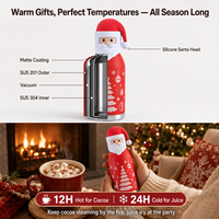 Bouteille d'eau isotherme anti-fuite de 450 ml pour cadeau d'affaires de Noël, tête de Père Noël en silicone détachable, rouge, double paroi sous vide en acier inoxydable