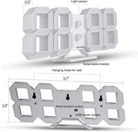 Jam Dinding LED Digital 3D Warna Putih dengan Pengaturan Kecerahan Otomatis untuk Dekorasi Rumah Modern