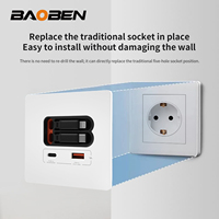 BAOBEN Prise USB à charge rapide 20W, norme européenne, panneau de commutation de type 86, charge de téléphone portable TYPE-C, pour chevet