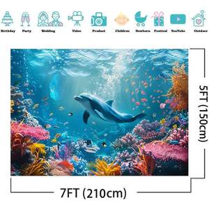 Vibrant 7x5ft Muslin Backdrop Seabed World avec des poissons de corail colorés pour les photoshoots d'aquarium et les décorations de fête - Product Image 3