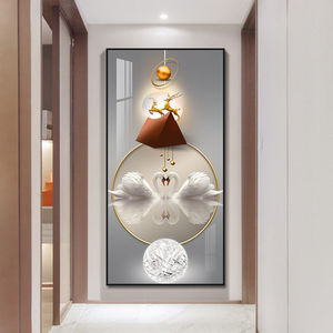 Peinture de porcelaine en cristal de cygne nordique moderne abstraite de luxe, image d'animal de cerf, décoration murale - Product Image 1