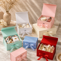 Boîte cadeau pliable en papier synthétique à base de pâte de bois écologique, avec nœud en ruban satiné, emballage de luxe recyclable et réutilisable