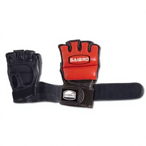 Gants d'entraînement Saibro, demi-doigts, en cuir, fermeture Velcro, arts martiaux, adultes, rouge et noir - Product Image 3