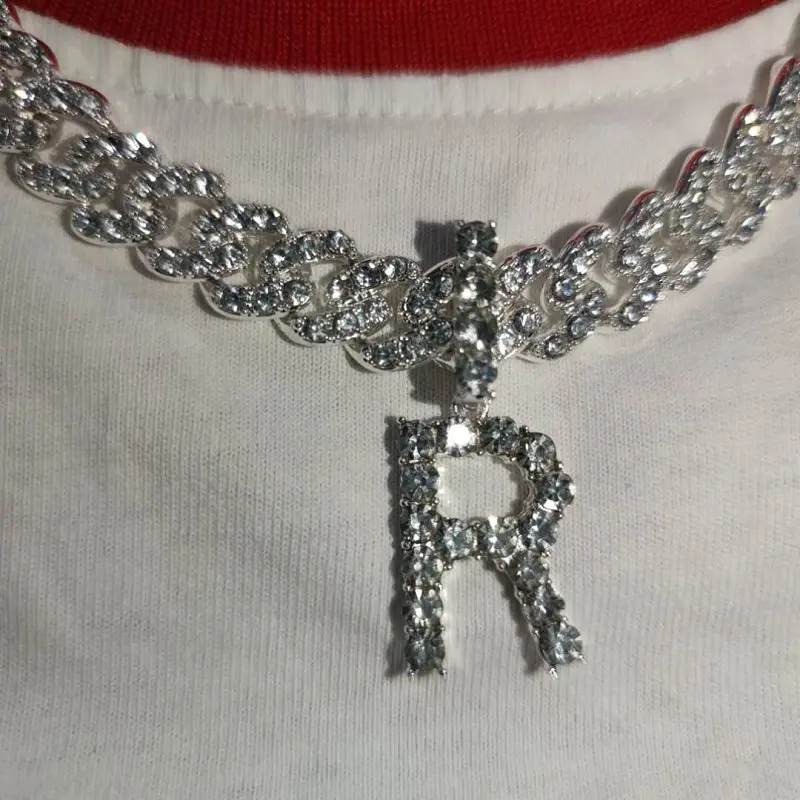 Icy Miami Cuban Custom Letter a b c d e f g h i g k l m n o p q r s t u v w x y z Charm cuban link name Necklace