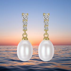 Pendientes de Plata de Ley S925 UM JEWELRY con Circonitas y Perlas en una Sola Hilera, Diseño Creativo - Product Image 4