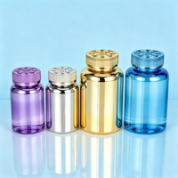 Bouteilles en plastique PET de 150 ml (5 oz) sans BPA, de qualité alimentaire, dorées et argentées, pour emballage de pilules et capsules, avec bouchon à vis, pour médicaments.