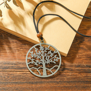 Collar con colgante de árbol de la vida, cuentas de colores, aleación de cobre, forma circular, hecho a mano, joyería de moda unisex - Product Image 4