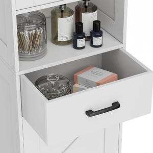 Armoire de rangement haute noire pour salle de bain avec portes coulissantes, meuble de rangement autoportant avec tiroir et compartiment ouvert pour petits espaces - Product Image 6