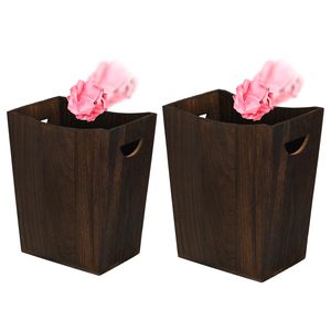 Cesta De Basura De Madera, Rústica Para Debajo Del Escritorio, Cubo De Basura Pequeño Con Asas Cuadradas Para El Hogar, Oficina, Sala De Estar, Dormitorio, Color Blanco