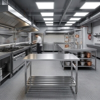 Table pliante en acier inoxydable pour préparation et travail, îlot de cuisine avec étagère inférieure pour restaurant et maison