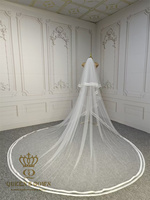 QUEENSGOWN Simple Élégant Voile De Mariée Ivoire À Deux Couches Avec Double Ruban De Satin Bord Mariage De Mariée Long Train Voile Avec Peigne