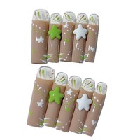 Tacana 10 pièces Faux ongles à presser faits main 4.0 Longs, motif étoile tubulaire, style européen séduisant, 3D, couverture complète, style français