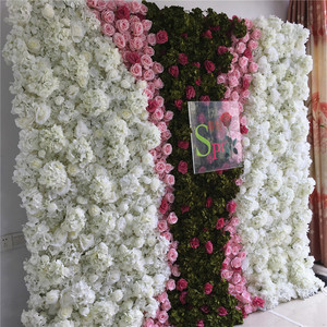 SPR Vente en gros de fournitures de mariage personnalisées blanches et vertes, <span class=keywords><strong>décoration</strong></span> de fond en roses, mur de <span class=keywords><strong>fleurs</strong></span> <span class=keywords><strong>artificielles</strong></span> en soie, modèle Zhejiang - Product Image 1