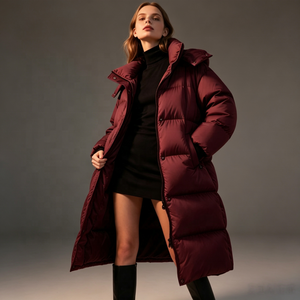 Veste matelassée personnalisée pour femme en <span class=keywords><strong>duvet</strong></span> <span class=keywords><strong>de</strong></span> <span class=keywords><strong>canard</strong></span> blanc à 90 %, manteau parka OEM ODM, contrastant ivoire et orange, longue, à capuche, chaude pour l'hiver - Product Image 2