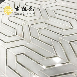 Bằng tia nước đá cẩm thạch thassos Trắng Gạch <span class=keywords><strong>Mosaic</strong></span> Pattern Inlay gương thiết kế cho tường trang trí nội thất - Product Image 5