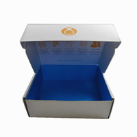 Boîte d'expédition en carton ondulé personnalisée, intérieur bleu, impression quadricolore, emballage recyclable, boîte en papier rectangulaire