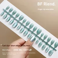 Faux ongles œil de chat XS/S/M, 30 pièces, forme ovale courte, couleur unie, à presser, fournisseur d'ongles artificiels pour usage quotidien