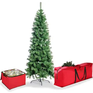 Slim Artificial Christmas <b>Tree</b> 180cm Green PVC Fir with Bag and Ball Holder Set - Product Image 5