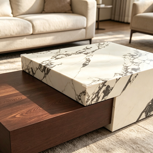 Modern Marble Coffee <b>Table</b> with Metal Base Multi-Purpose <b>Nesting</b> Design Custom Size Available-Living Room Furniture - Product Image 2