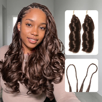 ISEE Nouveau # 4 mèches de cheveux humains 100% naturels, couleur brun chocolat, style French Spring Curl, pour tresses bohèmes, avec nœuds invisibles Miracle Knots.