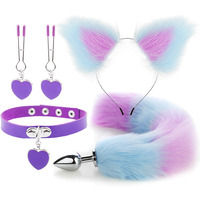 Ensemble populaire d'accessoires de bondage pour lesbiennes : Plug anal en métal, queue de lapin/renard/chat, pinces à tétons, bandeau, oreilles de chat et autres jouets sexuels SM