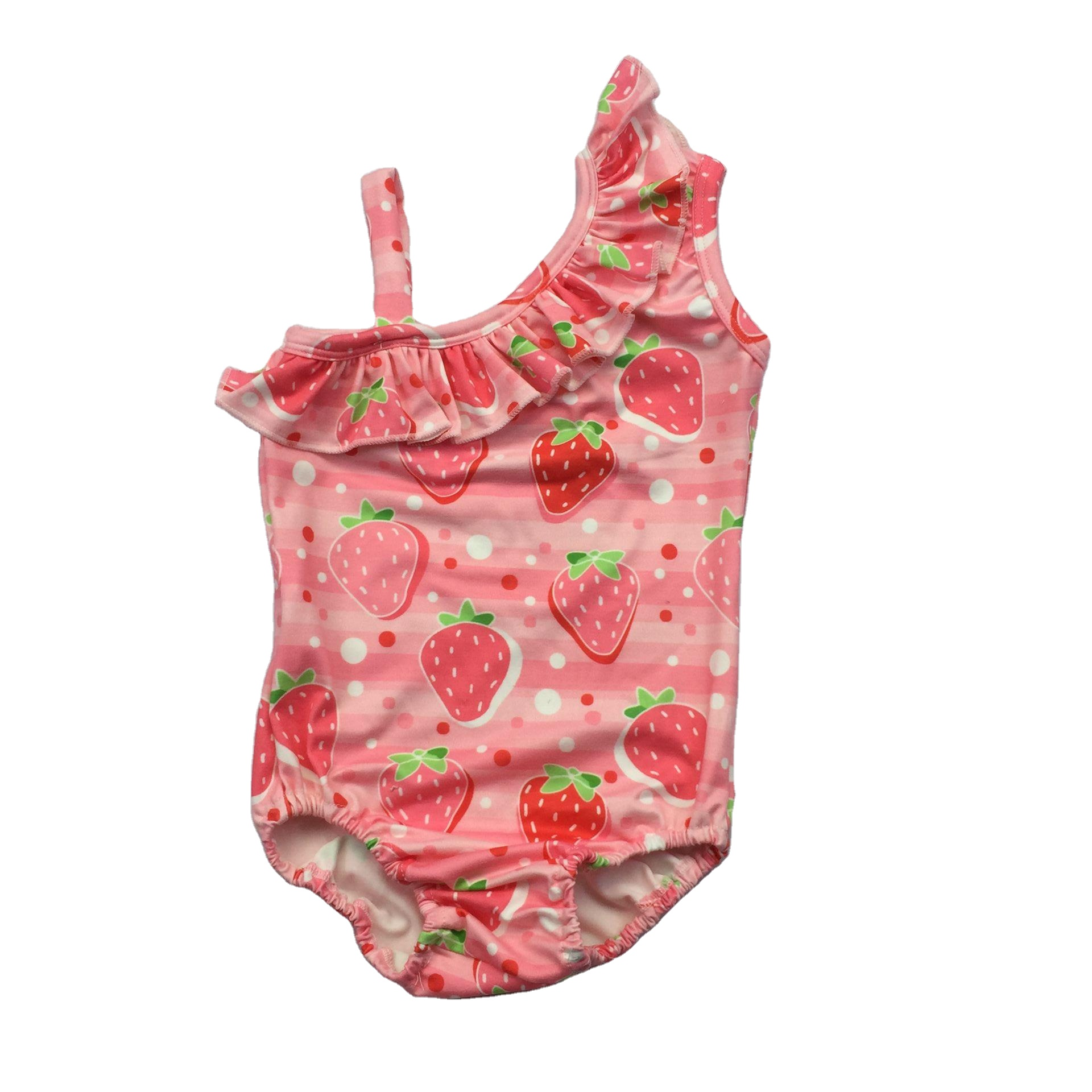 Купальник детский с оборками, купальный костюм с клубничным принтом, с открытыми плечами, нейлоновая одежда из спандекса для новорожденных, 1 шт.
