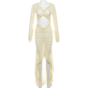 2024 <span class=keywords><strong>estate</strong></span> abbigliamento da donna nuovo arrivo con scollo a V Sexy in pizzo a pieghe cavo trasparente abito Slim Fit - Product Image 5