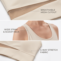 Soutien-gorge de yoga en maille Spandex/Polyester ultra-doux à découpes, haut court sans couture pour Pilates, extensible dans les 4 sens, respirant et à séchage rapide pour femme