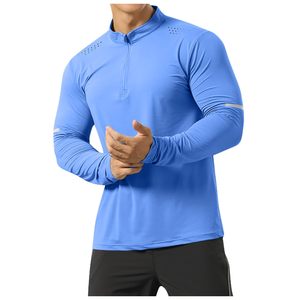 Pull-over de golf sport coupe sèche surdimensionné avec fermeture à glissière quart avec logo Tissu tricoté décontracté à motif solide pour hommes - Product Image 3