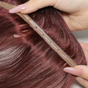 Nuovo Design Genius Weft Hair, Metodo Butterfly Hole, Doppia Trama, Twin Tab, <span class=keywords><strong>Extension</strong></span> XO, <span class=keywords><strong>Capelli</strong></span> <span class=keywords><strong>Veri</strong></span> Umani, Colore Rosso 99J - Product Image 2