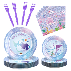 Assiettes en papier sur le thème de <span class=keywords><strong>la</strong></span> sirène violette pour fête de filles, fournitures de fête de <span class=keywords><strong>la</strong></span> <span class=keywords><strong>Petite</strong></span> Sirène pour filles - Product Image 6