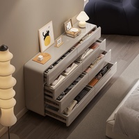 Commode de chambre moderne de luxe en MDF brillant champagne à 8 tiroirs, avec coins arrondis élégants