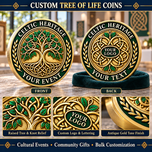Monedas de Desafío Personalizadas con el Árbol de la Vida, Tono Dorado Antiguo, Relieve de Doble Cara, Regalos Conmemorativos Culturales Personalizados - Product Image 4