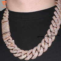 Chaîne cubaine Miami Ice Out Hiphop 20 mm en argent 925 avec moissanite, collier chaîne cubaine, diamant bulle, chaîne de rappeur en moissanite