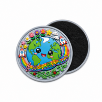 Badge en PVC souple et imperméable, motif Terre et Fusée, personnalisé et mignon, respectueux de l'environnement, avec fixation auto-agrippante pour sacs d'extérieur